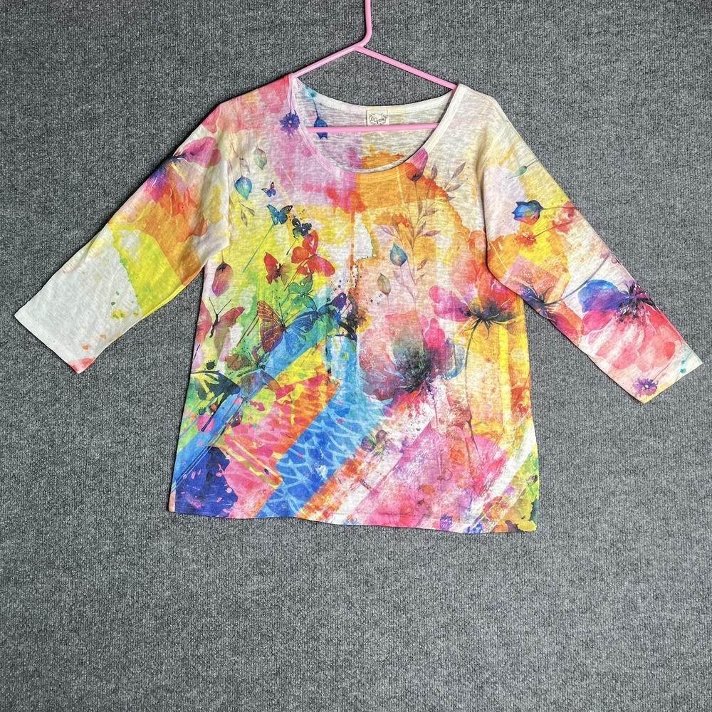 Et Lois Women Tops Size M Art Colorful Vibrant Butterfly All Over‎ Print